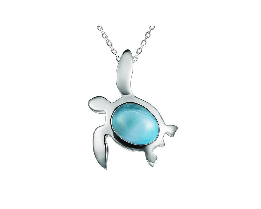 GENUINE NATURAL LARIMAR HAWAIIAN HONU SEA TURTLE SLIDE PENDANT HEAVY 925 SILVER