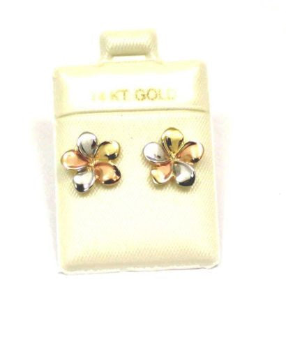Tri-Color Gold Elegant Plumeria Flower Leverback Earrings Tri Color | Factory Direct Jewelry