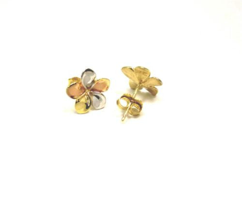 Tri-Color Gold Elegant Plumeria Flower Leverback Earrings Tri Color | Factory Direct Jewelry