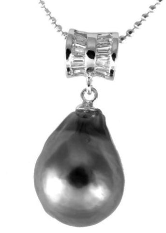 11.28MM GENUINE TAHITIAN PEARL PENDANT SOLID 925 SILVER CZ (18" CHAIN INCLUDED)