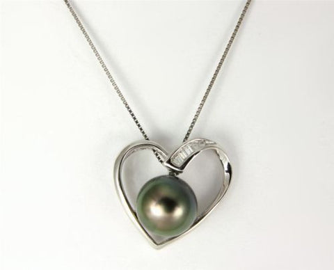 8.67MM GENUINE TAHITIAN PEARL HEART PENDANT SOLID 925 SILVER 18" CHAIN INCLUDED