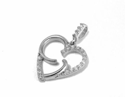 SOLID 14K WHITE GOLD SPARKLY CLEAR CZ FANCY SHINY HEART PENDANT 14.3MM