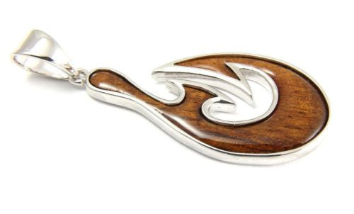 GENUINE INLAY HAWAIIAN KOA WOOD FANCY FISH HOOK PENDANT SILVER 925 LAR –  Arthur's Jewelry