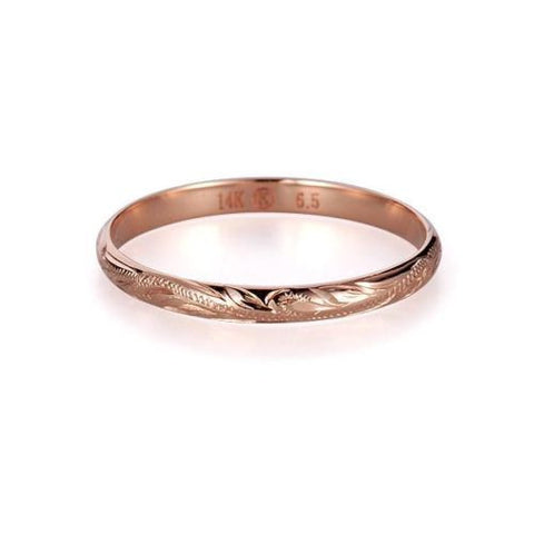 SOLID 14K ROSE GOLD HAND ENGRAVED HAWAIIAN SCROLL BAND RING 3MM