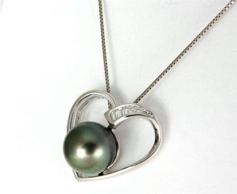 8.67MM GENUINE TAHITIAN PEARL HEART PENDANT SOLID 925 SILVER 18" CHAIN INCLUDED