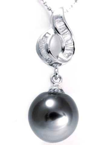 10.37MM GENUINE TAHITIAN PEARL PENDANT SOLID 925 SILVER CZ (18" CHAIN INCLUDED)