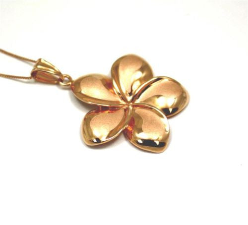 25MM SOLID 14K PINK ROSE GOLD HAWAIIAN FANCY PLUMERIA FLOWER PENDANT CHARM