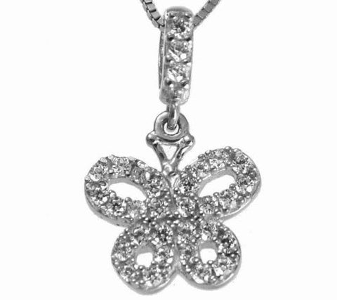 SOLID 14K WHITE GOLD SPARKLY BLING CLEAR CZ OUTLINE BUTTERFLY PENDANT SMALL 10MM