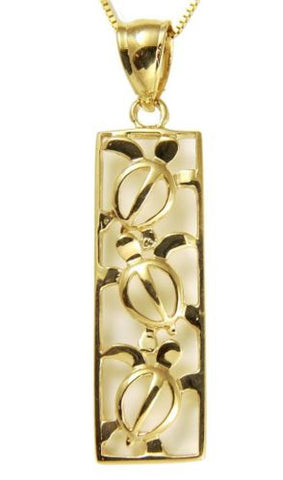 SOLID 14K YELLOW GOLD HAWAIIAN 3 CUT OUT HONU SEA TURTLE VERTICAL PENDANT