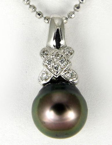 8.25MM GENUINE TAHITIAN PEARL PENDANT SOLID 925 SILVER CZ (18" CHAIN INCLUDED)