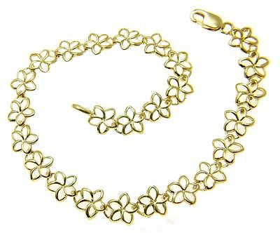 14K YELLOW ROSE WHITE GOLD HAWAIIAN OPEN OUTLINE PLUMERIA FLOWER BRACELET  6.5MM