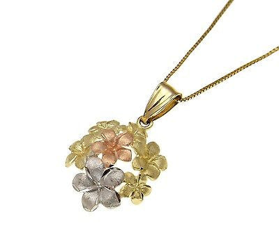 14kt Tri-Color Gold Hawaiian 10mm Plumeria Blossom Pendant by