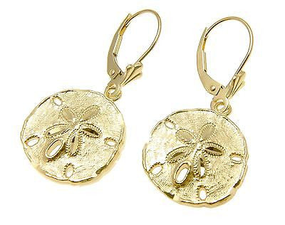 16MM 14K YELLOW GOLD HAWAIIAN SAND DOLLAR DANGLE EARRINGS LEVERBACK DIAMOND  CUT