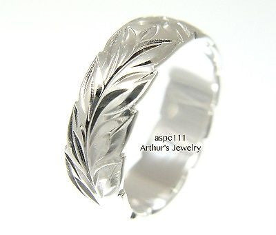 6MM STERLING SILVER 925 HAWAIIAN BAND RING PLUMERIA FLOWER MAILE LEAF CUT OUT