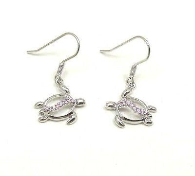 Silver Turtle CZ Dangle Earrings