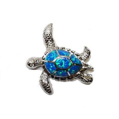 INLAY OPAL HAWAIIAN SEA TURTLE HONU PENDANT STERLING SILVER 925 LARGE