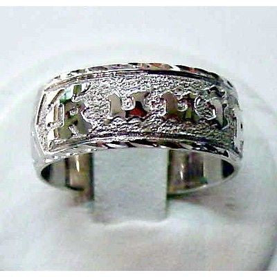 14K WHITE GOLD PERSONALIZED 8MM HAWAIIAN PLUMERIA SCROLL RING RAISED LETTER