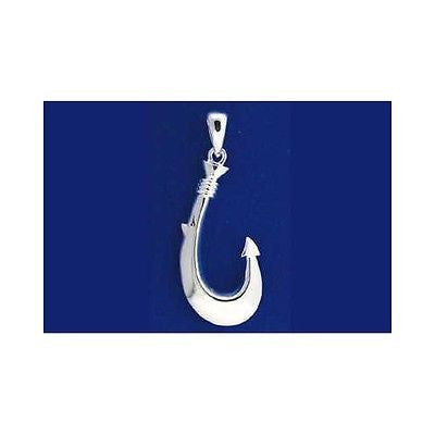 STERLING SILVER 925 HIGH POLISH SHINY 3D HAWAIIAN FISH HOOK PENDANT HEAVY 17MM