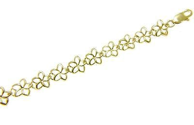 14K YELLOW ROSE WHITE GOLD HAWAIIAN OPEN OUTLINE PLUMERIA FLOWER BRACELET  6.5MM