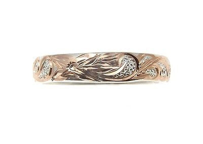 4MM ROSE GOLD PLATED SILVER 925 HAWAIIAN PLUMERIA SCROLL BAND RING SIZE 2 TO 12