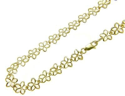 14K YELLOW ROSE WHITE GOLD HAWAIIAN OPEN OUTLINE PLUMERIA FLOWER BRACELET  6.5MM