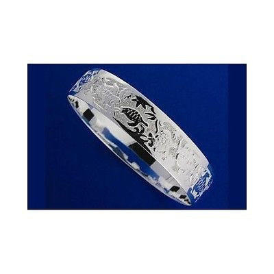 STERLING SILVER 925 HAWAIIAN BANGLE BRACELET SWIMMING SEA TURTLE 15MM