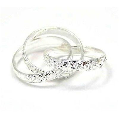 STERLING SILVER 925 3 IN 1 HAWAIIAN ENGRAVED PLUMERIA SCROLL MAILE LEAF RING