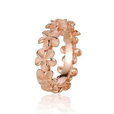 ROSE GOLD PLATED SILVER 925 HAWAIIAN 5MM PLUMERIA FLOWER LEI RING SIZE 1 - 10