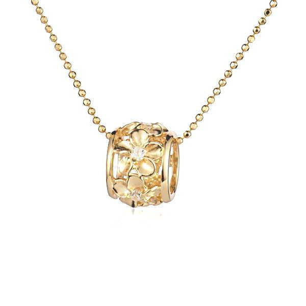 8MM YELLOW GOLD PLATED SILVER 925 HAWAIIAN SHINY PLUMERIA BARREL TUBE SLIDE CZ