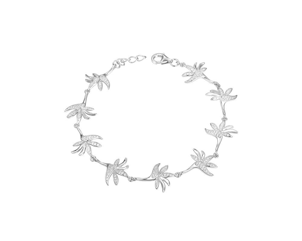 SOLID 925 STERLING SILVER HAWAIIAN BIRD OF PARADISE BRACELET CZ RHODIUM 7.5 INCH