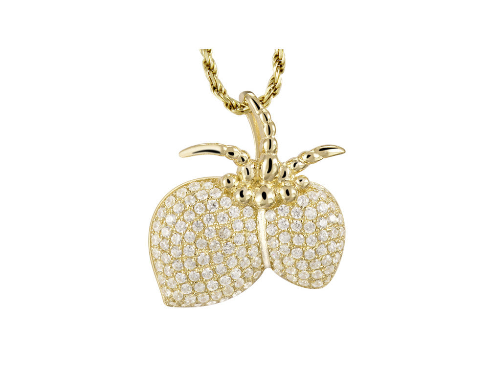 YELLOW GOLD PLATED 925 STERLING SILVER HAWAIIAN COCONUT SLIDE PENDANT CZ 17MM