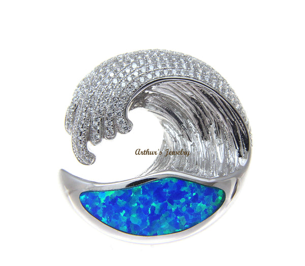 SOLID 925 STERLING SILVER OPAL HAWAIIAN OCEAN WAVE PENDANT