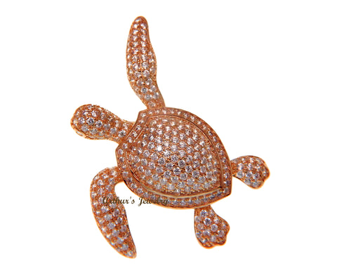 925 SILVER PINK ROSE GOLD PLATED BLING CZ 34MM HAWAIIAN SEA TURTLE SLIDER PENDANT