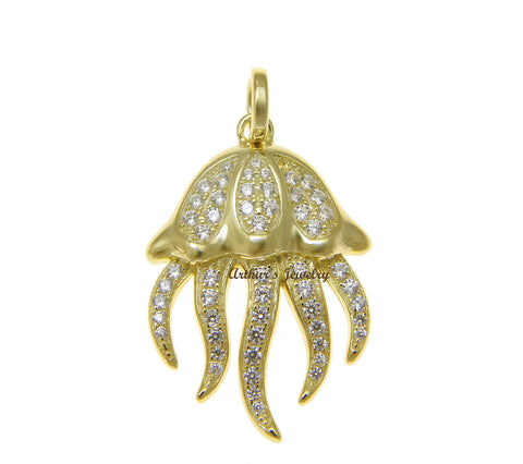 YELLOW GOLD PLATED 925 STERLING SILVER HAWAIIAN JELLY FISH PENDANT CZ 18.25MM