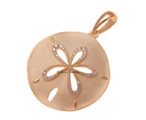 ROSE GOLD PLATED 925 STERLING SILVER HAWAIIAN SAND DOLLAR PENDANT CZ 24.50MM