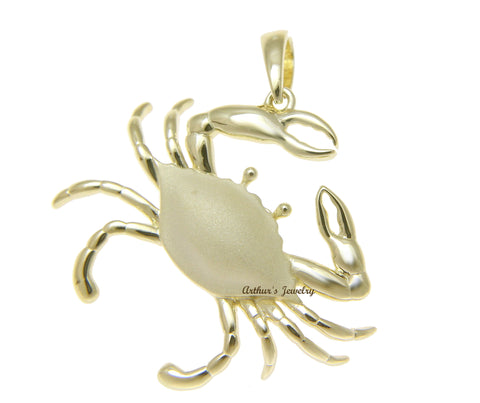 YELLOW GOLD PLATED 925 STERLING SILVER HAWAIIAN BLUE PINCHER CRAB PENDANT 31MM