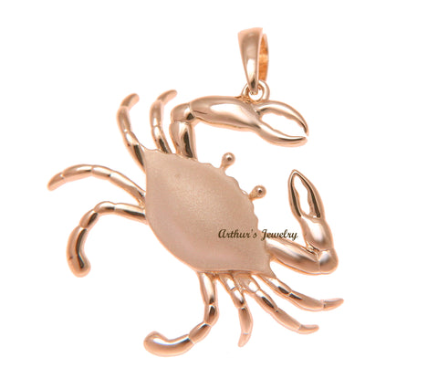 ROSE GOLD PLATED 925 STERLING SILVER HAWAIIAN BLUE PINCHER CRAB PENDANT 31MM
