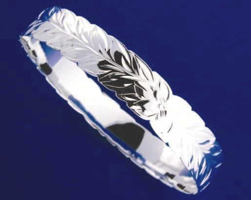 SILVER 925 HAWAIIAN BANGLE BRACELET PLUMERIA FLOWER MAILE LEAF LEI CUT OUT 18MM