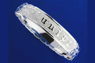 SILVER 925 HAWAIIAN BANGLE BRACELET SCROLL RAISED LETTER KUUIPO CUT OUT 6MM