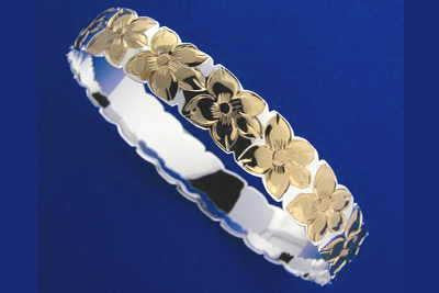 SILVER 925 HAWAIIAN BANGLE BRACELET PLUMERIA FLOWER ALL AROUND CUT OUT 10MM 2T