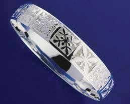 SILVER 925 HAWAIIAN BANGLE BRACELET QUILT SMOOTH EDGE 15MM