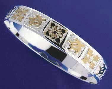 STERLING SILVER 925 HAWAIIAN BRACELET BANGLE HONU TURTLE QUILT 10MM 2 TONE