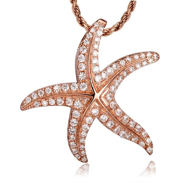 ROSE GOLD STERLING SILVER 925 BLING CZ HAWAIIAN STARFISH SLIDE PENDANT 24MM