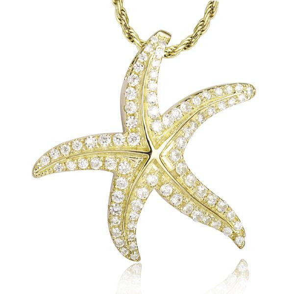 YELLOW GOLD STERLING SILVER 925 BLING CZ HAWAIIAN STARFISH SLIDE PENDANT 24MM