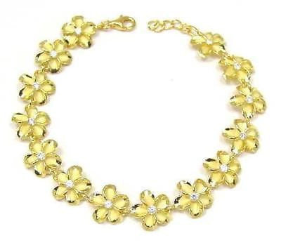 YELLOW GOLD PLATED SILVER 925 HAWAIIAN FANCY PLUMERIA LINK