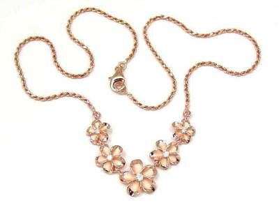925 STERLING SILVER PINK ROSE GOLD HAWAIIAN PLUMERIA FLOWER ROPE CHAIN NECKLACE
