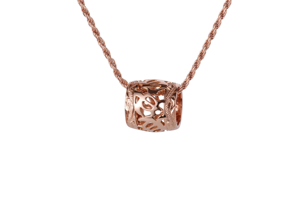 SOLID 14K PINK ROSE GOLD HONU TURTLE BARREL ENGRAVED HAWAIIAN SCROLL PENDANT