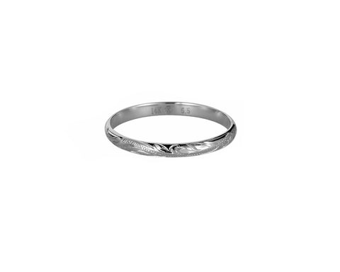 SOLID 14K WHITE GOLD HAND ENGRAVED HAWAIIAN SCROLL BAND RING 3MM