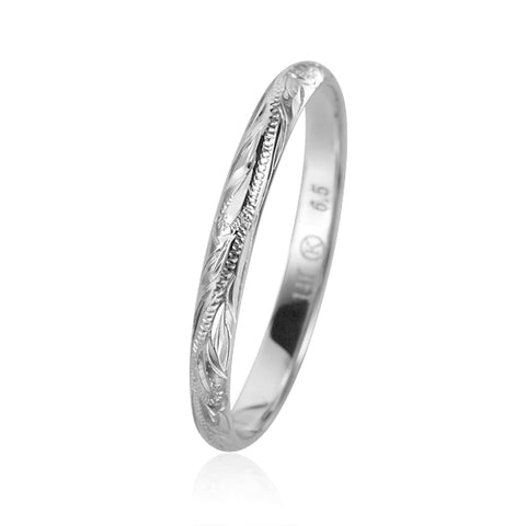 SOLID 14K WHITE GOLD HAND ENGRAVED HAWAIIAN SCROLL BAND RING 3MM