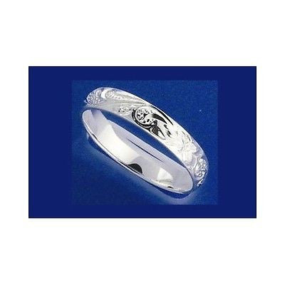 4MM STERLING SILVER 925 HAWAIIAN PLUMERIA SCROLL BAND RING SIZE 1 - 12
